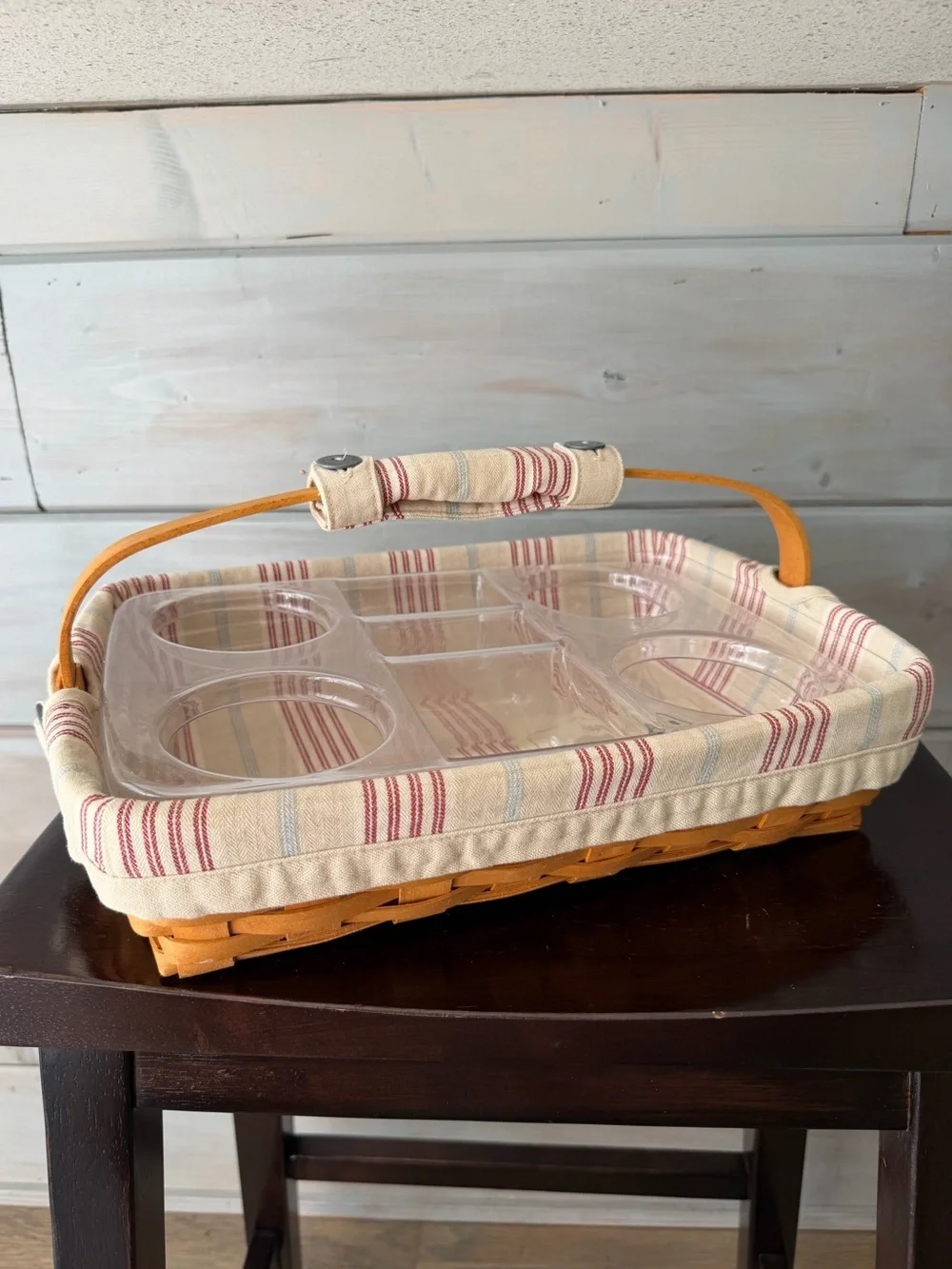 Longaberger Back Porch Basket 2 protectors and striped liner